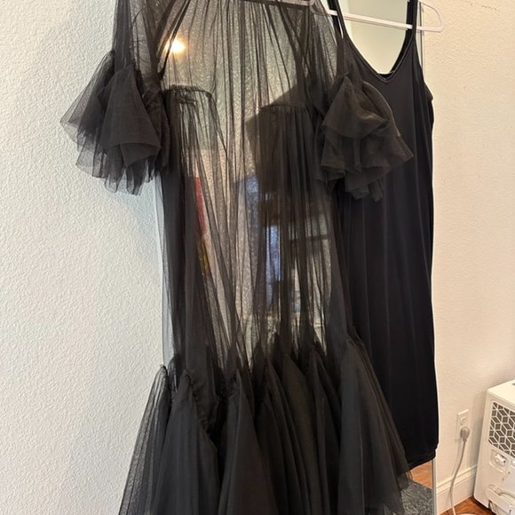 XL Black Anthropologie Tulle full length dress with slip dress included - Picture 3 of 8